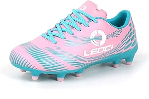 LEOCI Boys Girls Firm Ground Soccer Cleats Kids Athletic Outdoor/Indoor Football Shoes