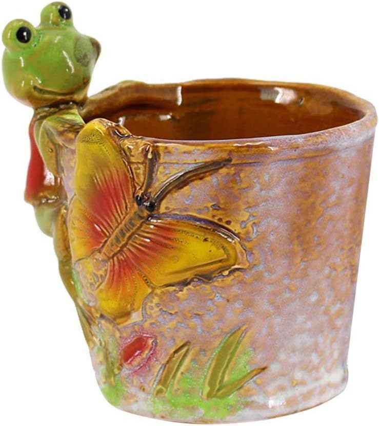 Yardwe 1PCS Frog Succulent Planter Pot Creative Frog Pots Mini Ceramic Plants Container Pen Pencial Holder for Home Office (Round)