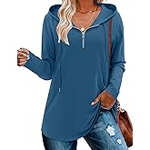 BETTE BOUTIK Womens Quarter Zip Tunic Hoodies Pullover Long Hooded Sweatshirts S-3XL