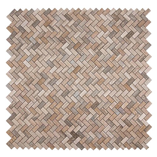Maykke 12" x 12" Sadie Chevron Mosaic Wall and Floor Tiles (10-Pack) | Bathroom, Kitchen, Laundry Room Backsplash, Flooring, 10 Sq Ft Total | Natural Travertine Marble, YOA1050101
