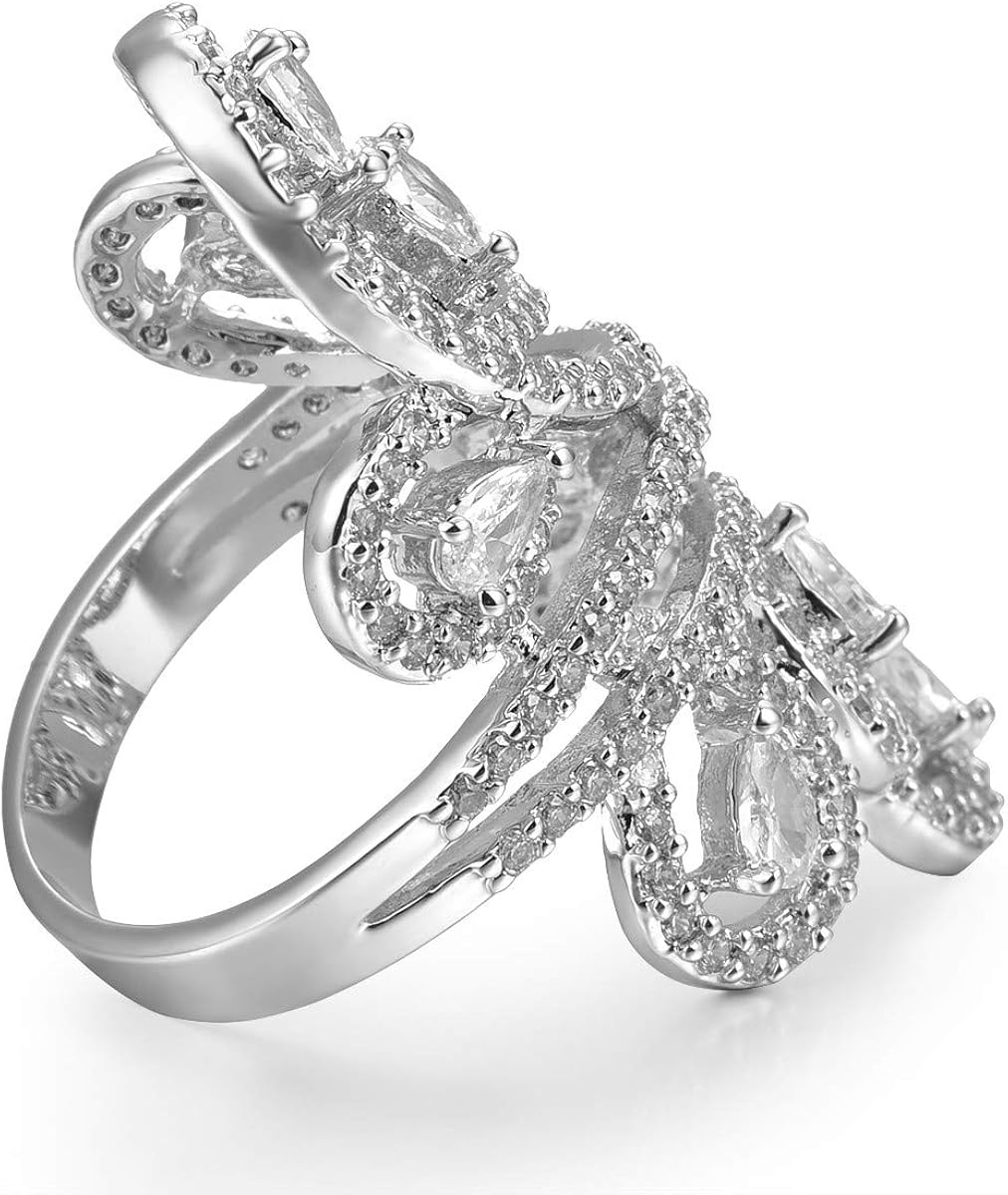 Delicin Jewelry Vintage Style Rhodium Plated Cubic Zirconia Full Finger Armor Statement Ring: Jewelry