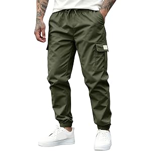 Cargo Joggers Men Drawstring Elastic Waist Tapered Fit Lightweiht Pants with Pockets