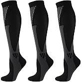 nemokamai Small Size Black Compression Socks for Women Men Circulation Knee High 3 Pairs for Nurses, Running, Travel, Athletic