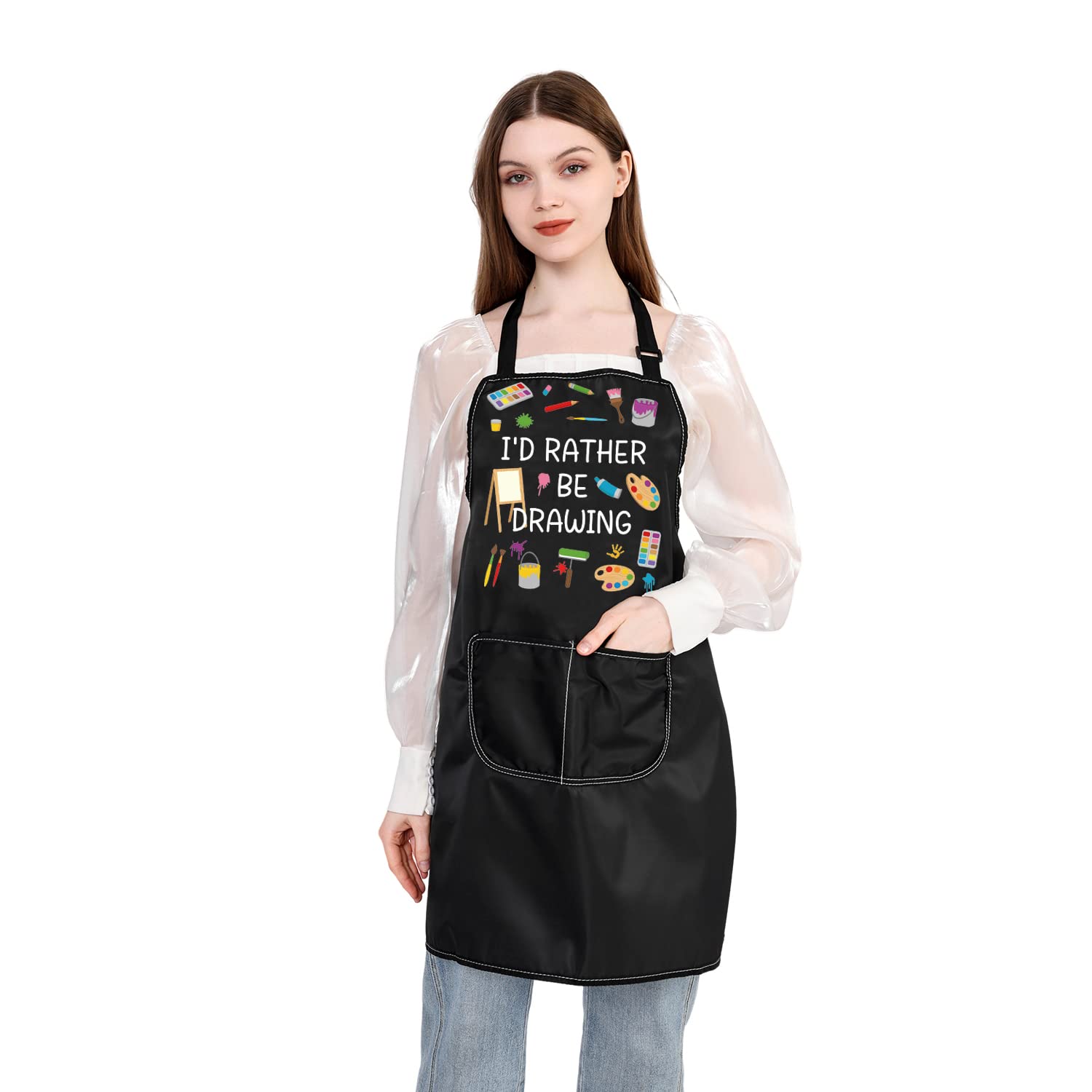 PLITI Funny Artist Painter Apron For Women Art Lover Gift Art Teacher Gift I'd Rather Be Drawing Gift for Painting Lover (rather drawing APU)