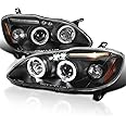 Spec-D Tuning Dual Halo LED Black Projector Headlights Compatible with 2003-2008 Toyota Corolla, Left + Right Pair Headlamps Assembly
