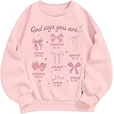 KEEVICI Cute Girls Bow Graphic Sweatshirt Christian Hoodies For Kids God Kawaii Hoodie Letter Pullover Long Sleeve Shirts Top