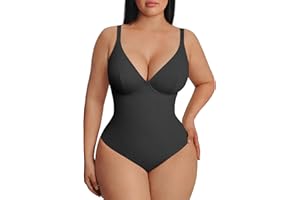 FeelinGirl Shapewear Bodysuit Tummy Control Slim Body Shaper Deep V Neck Thong Body Suits for Women