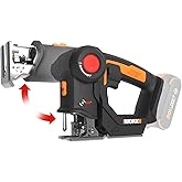 WORX Cordless Reciprocating Saw&Jigsaw, 20V ¾" 2-in-1 Saw, ¾" Stroke Length, 2-in-1 functions, 4 Blades for Different Materia