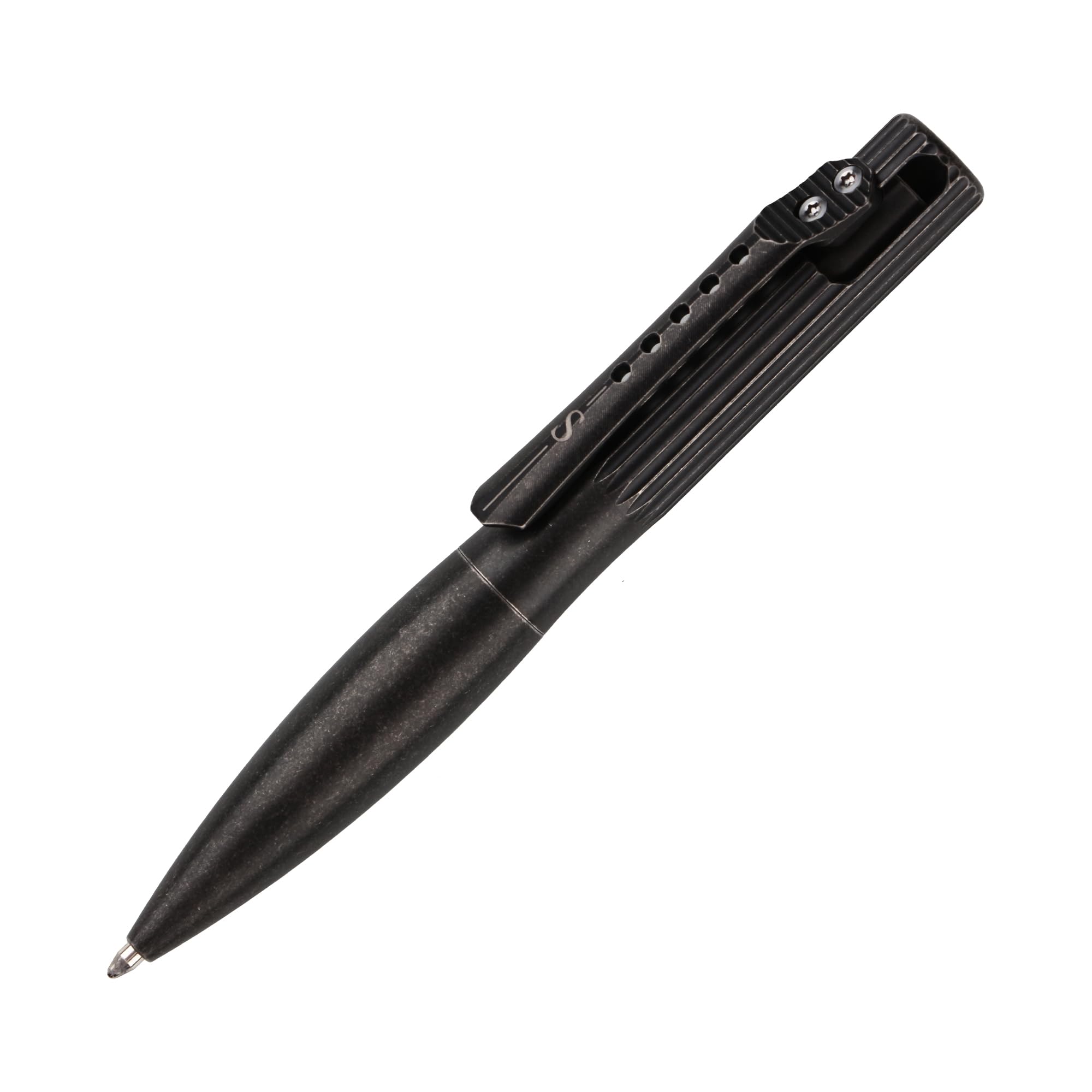 SMOOTHERPRO Titanium Wide Grip Bolt Action Pen | Retractable Ballpoint Pen Short Pen | Compatible with Parker Refill | for Office School Business EDC (TBP01) | Color Stone Wash Black