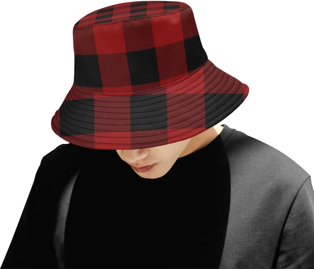 HZHENTIAN Cool Fishing Hats Red Interlaced Lattice Summer Unisex