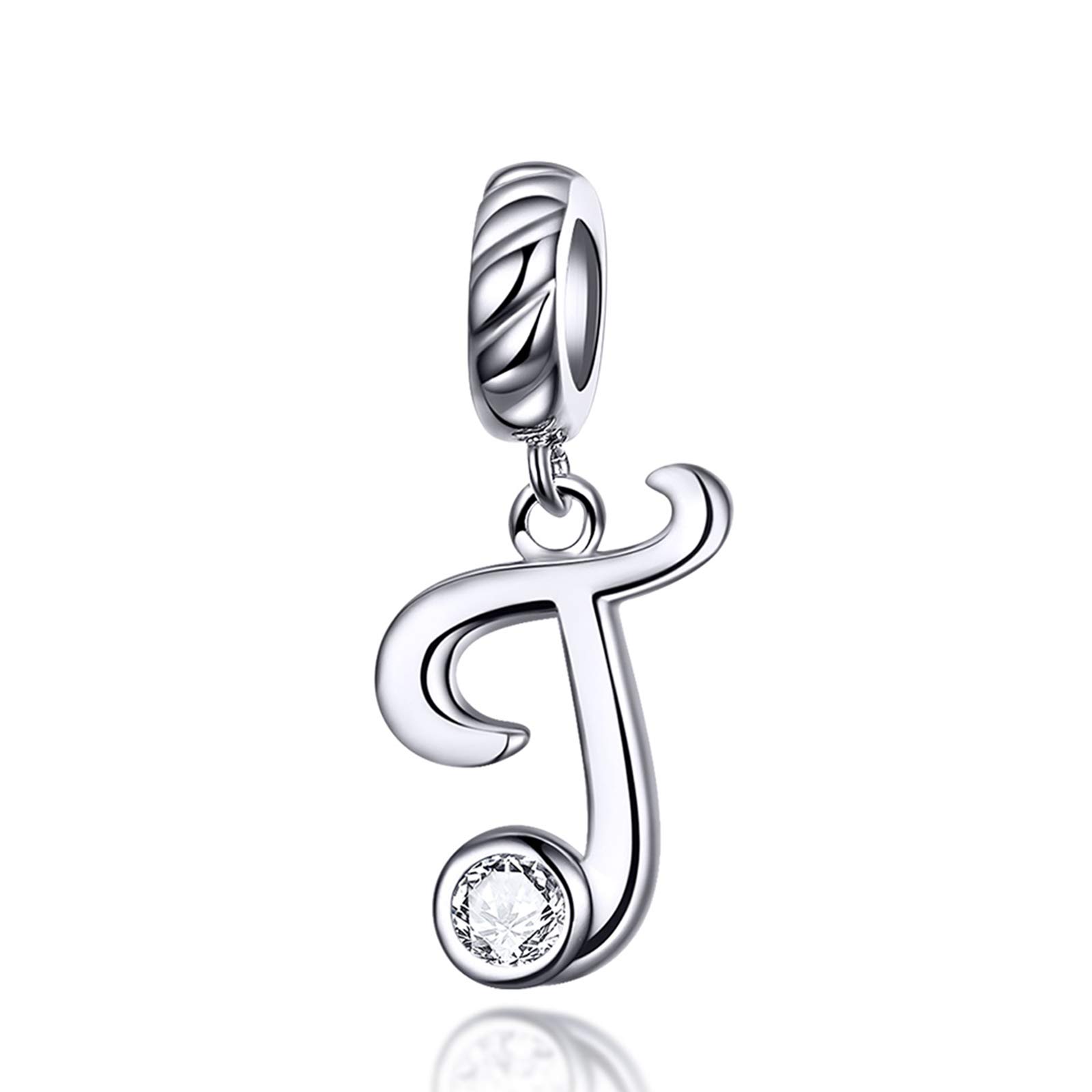 LaMenars Letter Dangle Bead Charms Initial Alphabet A-Z 925 Sterling Silver Zirconia fits European Charm Bracelets & Necklaces