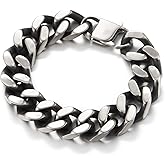 COOLSTEELANDBEYOND Thick Stainless Steel Curb Chain Bracelet Mens Cuban Link Chain Bracelet, Matte Blacken, Biker