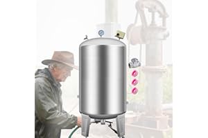 ELEVZO 1" NPT Well Pressure Tank 65 Gallon, Stainless Steel Water Storage Tank/Vertical Water Pressurized Container for Well Systems & Pump, Outdoor/Garden/Farm/Basement (250L/65Gal)