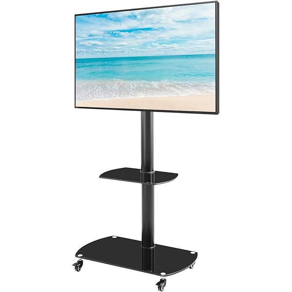 Amazon Com Glass Floor Tv Stand With Wheels And Height Adjustable