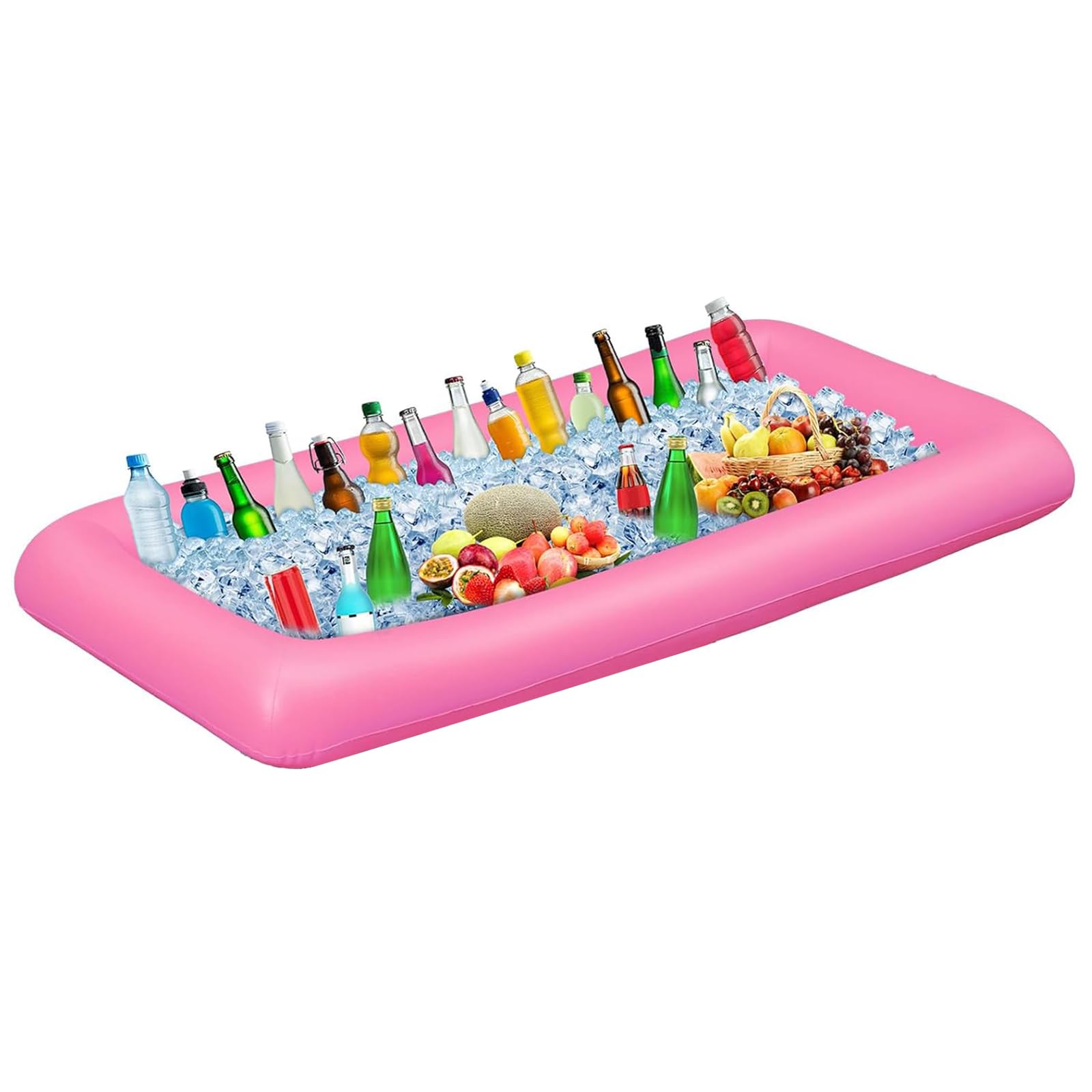 Photo 1 of Ice Buffet Serving Tray Drink Cooler with Drain Plug,Inflatable Ice Serving Buffet Bar Inflatable Cooler for Parties Food 52 x 24 x 5'' (Pink)