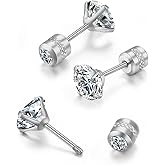 Flat Screw Back Stud Earrings,Safety Screw on Flatback CZ Earrings for Cartilage Helix Piercing for Women Men Hypoallergenic