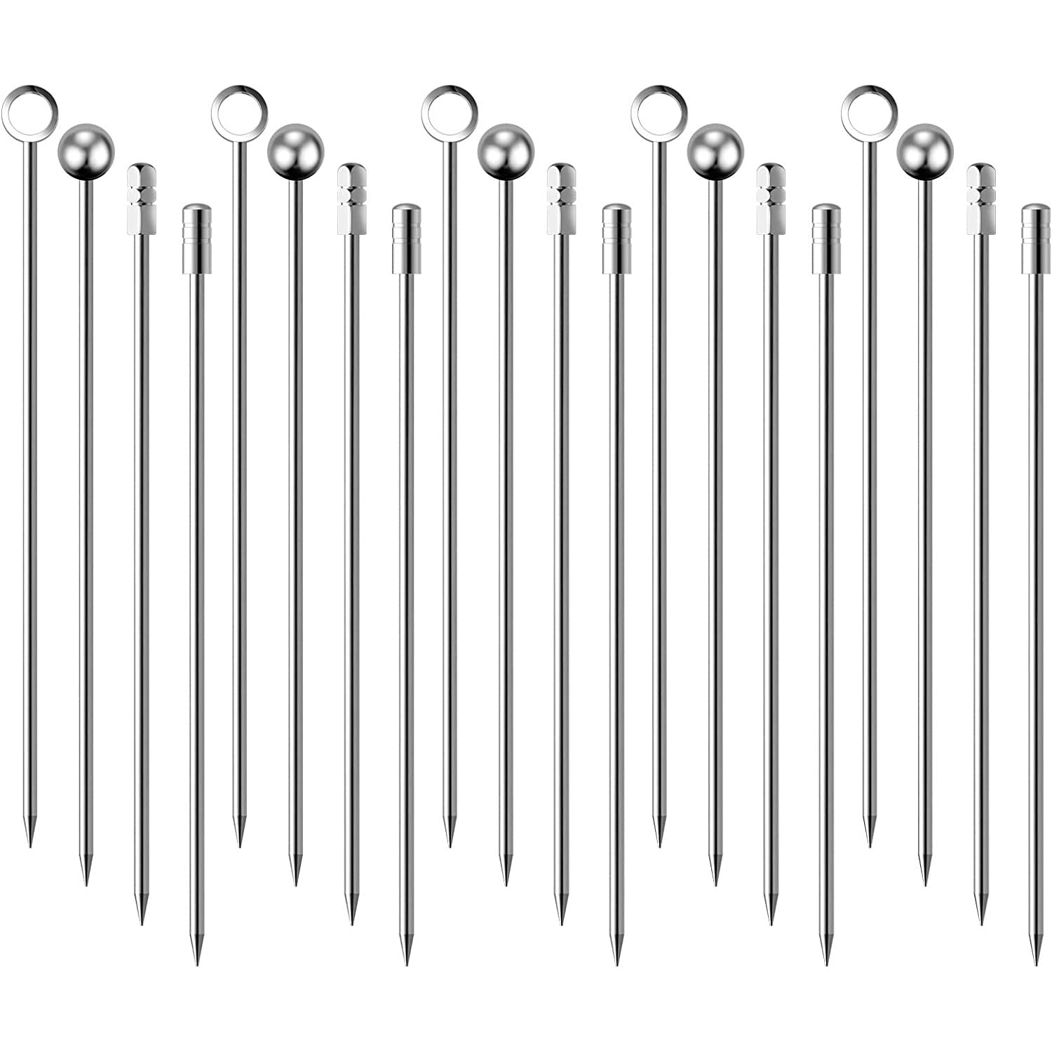 20 Pack Cocktail Sticks Stainless Steel Fruit Picks Set Reusable Drinks Martini Skewers Metal Toothpicks Drink Decorations Accessories for Party Barbeque Appetizers Hamburger