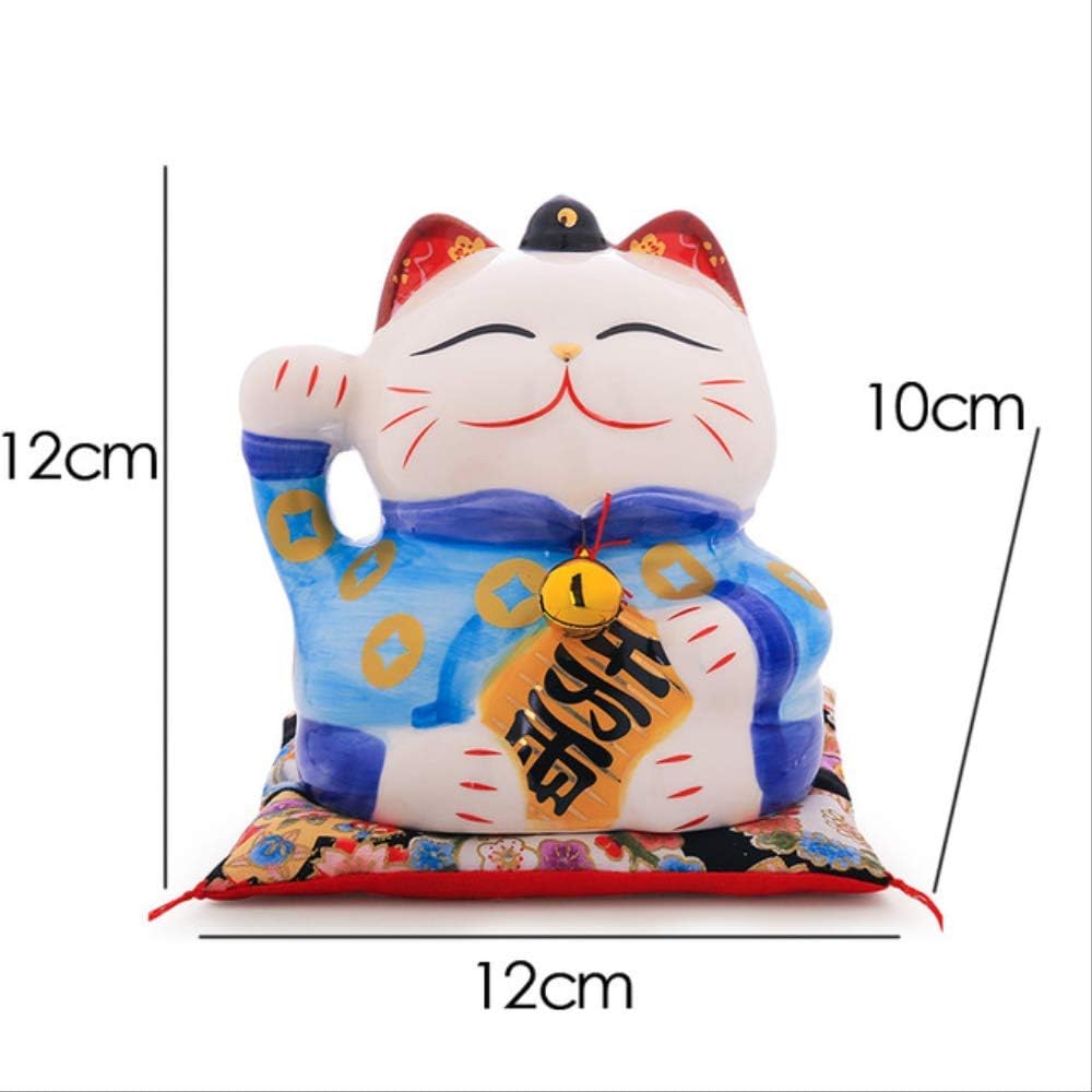 VFJLR 5 inch Ceramic Maneki Neko Couple Blue Pink Lucky Cat Fortune Cat Ornament Money Box Home Desktop Decoration Charm Gift Blue