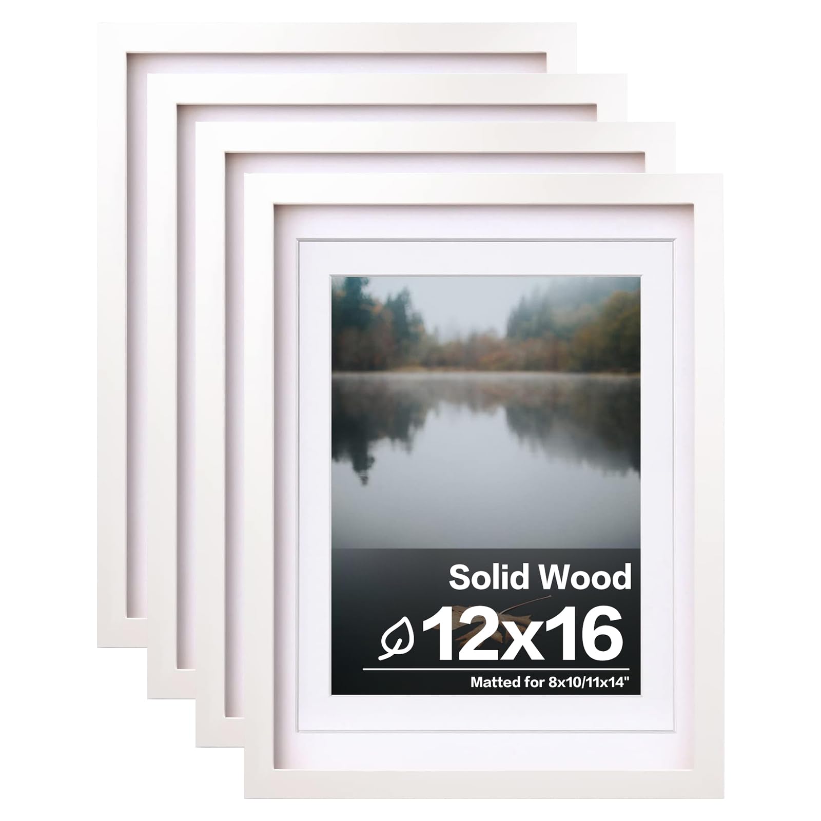 Photo 1 of Egofine 12x16 Picture Frames Set of 4, Made of Solid Wood Covered by Plexiglass 9x12 and 11x14 with Mat or 12x16 without Mat, for Wall Mounting Photo Frame White