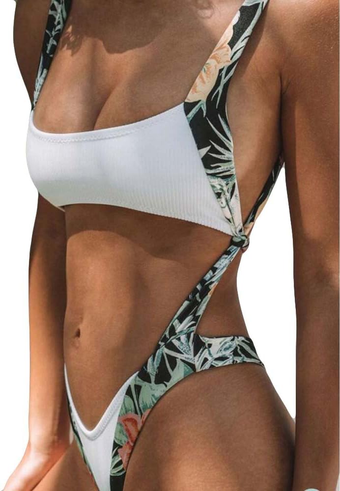 MERICAL Swimsuits for Women Print Hollow Out Jumpsuit Push-Up Padded Beach Bikini One Piece Swimwear
