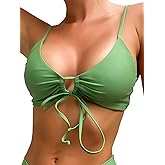 Fanuerg Women's Triangle Bikini Tops Adjustable Tie Front Swimsuit Top String Bathing Suit Tops Only