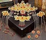 JC's Beauty set of traditonal hairclip side comb wedding dragon Phoenix bride headwear Chinese traditonal style accessories wedding hair clip red and gold color