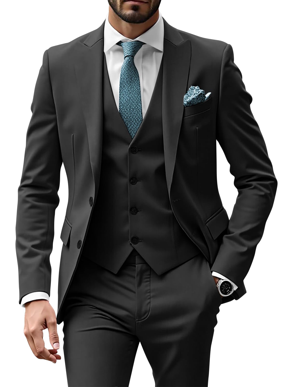 Photo 1 of **missing vest***SHUZHXLZANGY Mens Suits 3 Piece Wedding Prom Suits for Men Black Business S