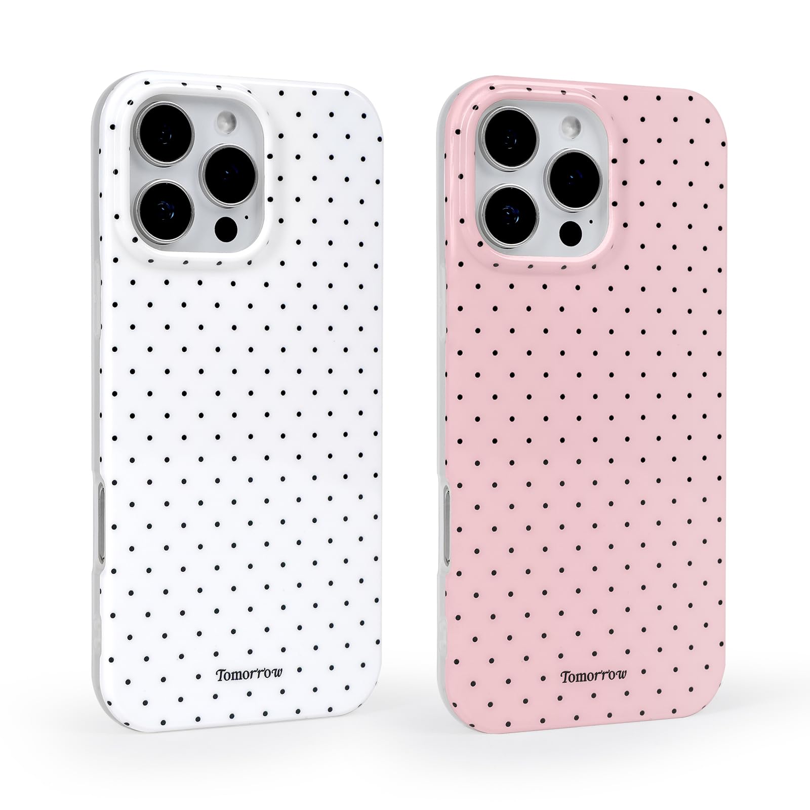 Vamlo 2 Pack for iPhone 15 Pro Max Case with Cute Fashion Polka Dot Phone Case Soft TPU Slim Shockproof Phone Cover for Women Girls (White+Pink)