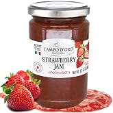 CAMPO D'ORO - Strawberry Jam, Italian Marmalade, 100% Real Fruit, 12 oz | Sicilian Strawberry Jam Made with Real Fruits, Strawberry Preserve, All-Natural, Gluten-Free, No Additives, Product of Italy