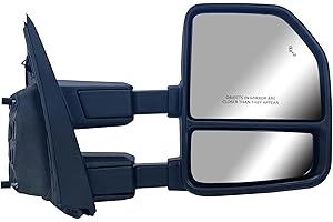 LONGLING Passenger Right Side Door Towing Mirror Power and Heated with Signal Light and BLIS Textured and Chrome Back Cover F