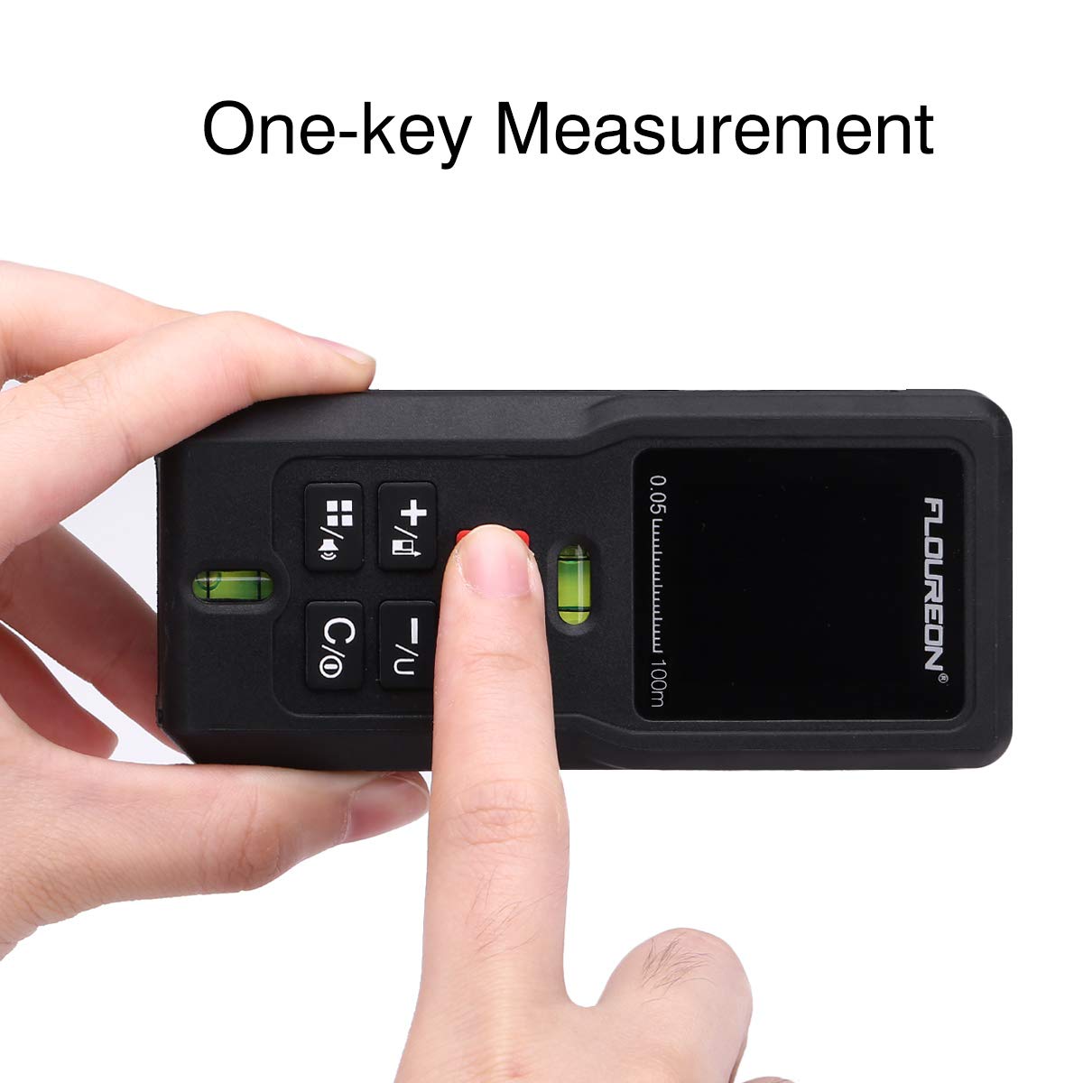 FLOUREON Laser Distance Meter 100m/328ft with 2 Bubble Level High-Precision Laser Measure Device for Measuring Length, Area, Volume Pythagorean with Backlight LCD Display (Battery Included)