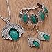 YAZILIND Jewelry Sets Silver Plated Retro Green Synthesis-Turquoise Flower Pendant Necklace Drop Earrings Bracelet
