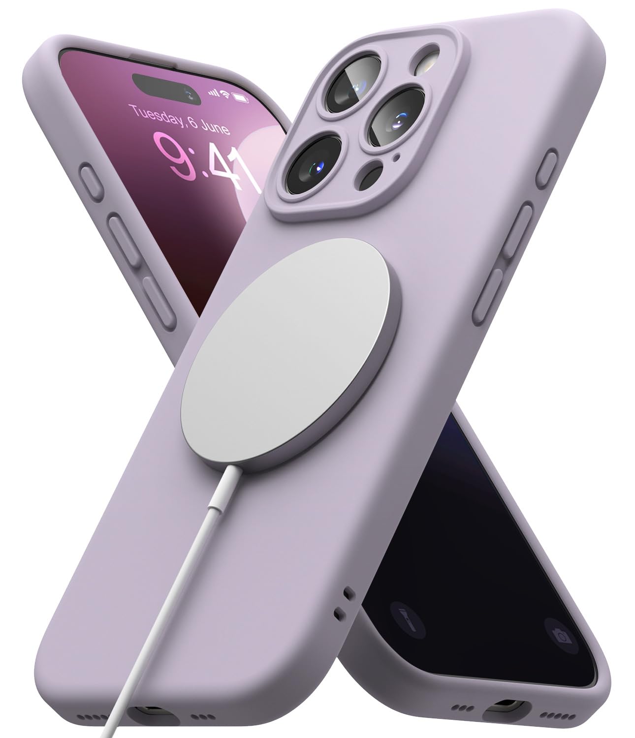 Ringke Silicone Magnetic [Compatible with MagSafe] for iPhone 16 Pro Max Case, Soft Feel Coating Anti-Scratch Slim Lightweight Protective Phone Cover for Magnetic Charger/Accessories - Light Purple
