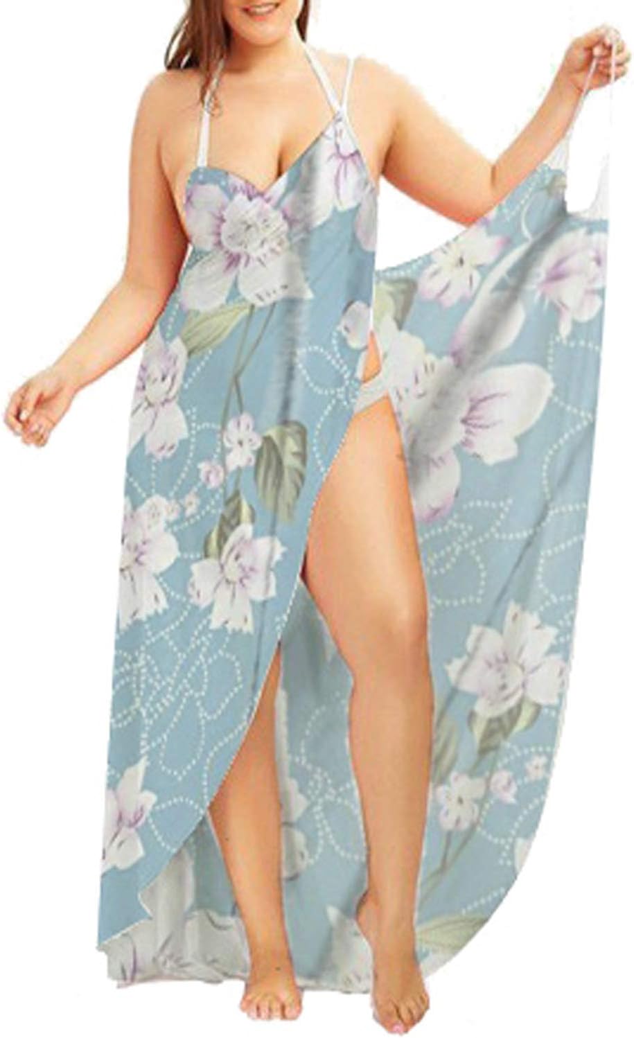 Fadalo Plus Size Spaghetti Strap Cover Up Beach Backless Wrap Long Dress