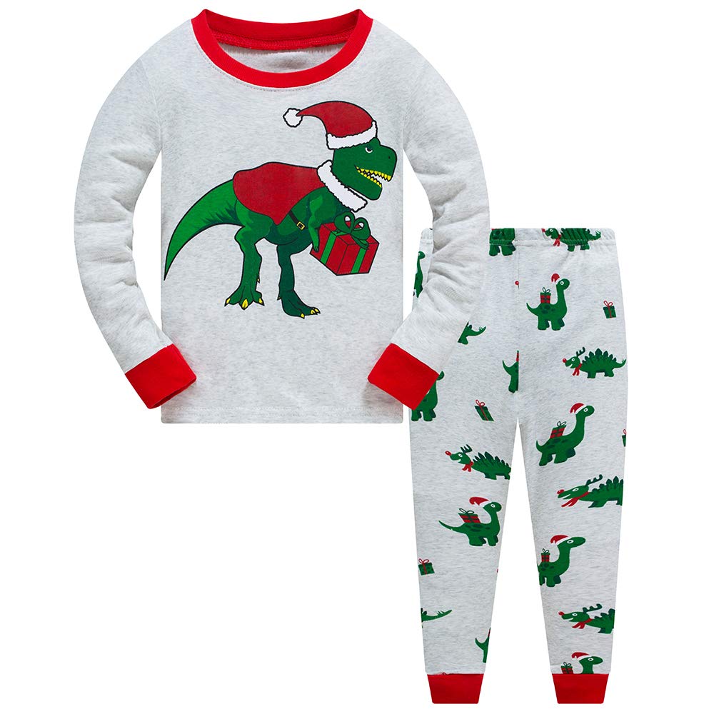 PopshionLittle Boys Girls Christmas Pyjamas Kids Pjs Set 100% Cotton Toddler Clothes Dinosaur Snowman Long Sleeve Sleepwear 2 Piece Outfit Xmas Gift 3-10 Years