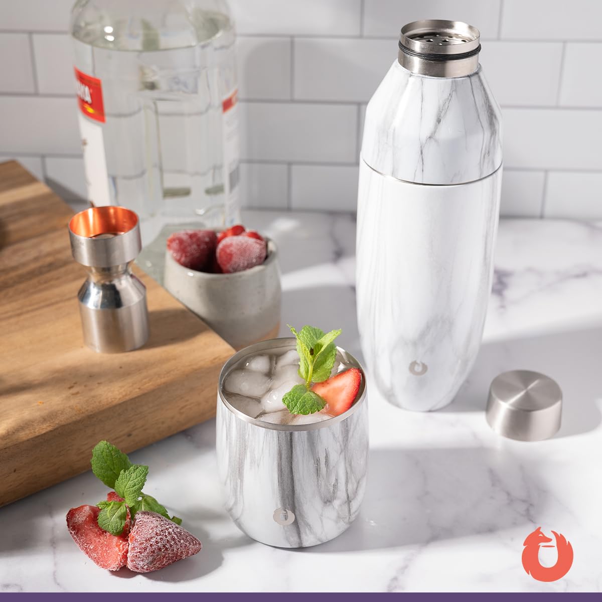 Snowfox Premium Vacuum Insulated Stainless Steel Whiskey Rocks Glass, Set of 2, Old Fashioned, Whiskey, Lowball Glasses, Elegant Home Bartending, Beverages & Cocktails Stay Cold, Black/Gold