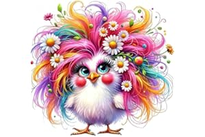 VIGEGU Colored Hair Chicken Stamped Cross Stitch Kits for Adults Beginner,Daisy Cross Stitch Kits Printed Stitching Patterns Dimensions Needlepoint Art Crafts Embroidery Kits for Adults Beginners 13.7x13.7In