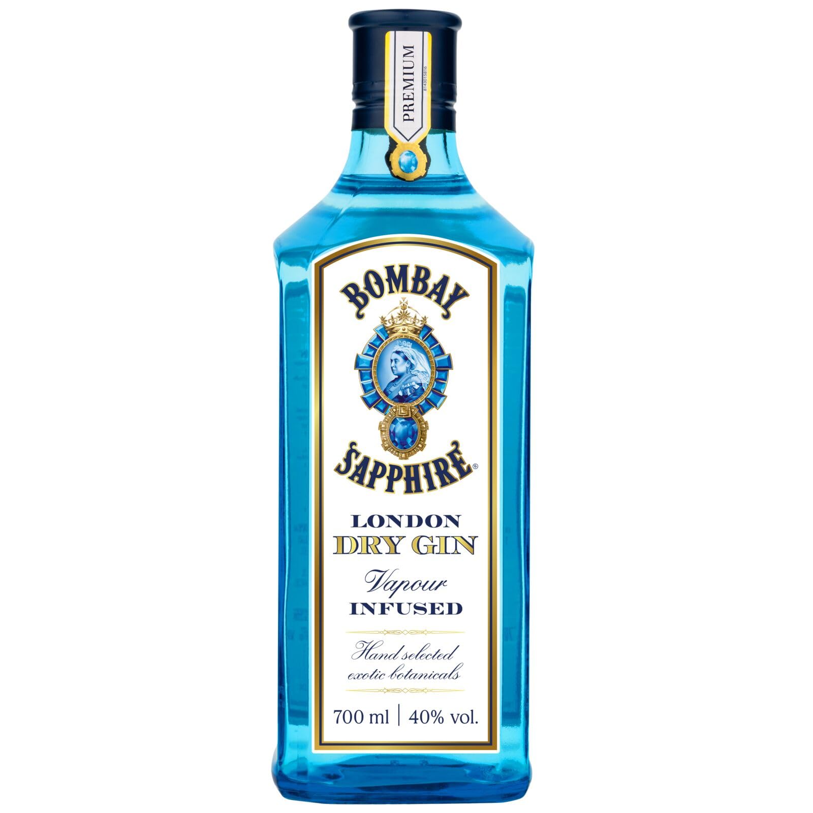 Bombay Sapphire London Dry Gin, 40 Vol-%, 70 cl / 700 ml, zu 100% per Dampfinfusion destillierte Spirituose mit 10 erlesenen Botanicals