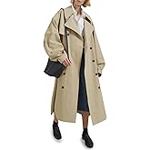 Tankaneo Womens Double Breasted Long Trench Coat Oversized Classic Lapel Belted Overcoat