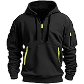 FOCLMP Hoodies for Men Quarter Zip Fleece Lined Work Tactical Cargo Sweatshirts Jacket Loose Fit Workout Pullover Hoodie