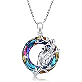 OHAYOO Crystal Sloth Necklace for Women 925 Sterling Silver Cute Animal Sloth Pendant Sloth Jewelry Gifts for Women Mother's Day