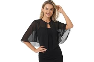 Nfvjfxz Elegant Black Chiffon Capelet for Women Soft Shawl Wrap Shrug Evening Cape Scarves for Wedding Bolero Cover Up Brides