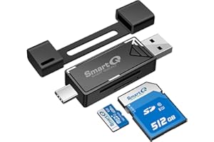 SmartQ USB-C and USB 3.0 SD Card Reader, 2-in-1 Memory Card Reader, Compatible with SDXC, SDHC, SD, MMC, RS-MMC, Micro SDXC, Micro SD, Micro SDHC Cards, and UHS-I Cards. (USB C USB 3.0)