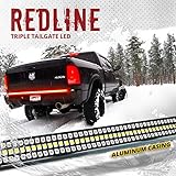 OPT7 60" Redline Triple LED Tailgate Light Bar w/Sequential RED Turn Signal - 1,200 LED Solid Beam - Weatherproof No Drill Install - Full Function Reverse Brake Running 2yr Warranty