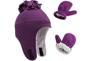 EXEMABA Toddler Winter Hat with Mitten Set - Baby Kids Warm Fleece Cap Set with Ear Flaps