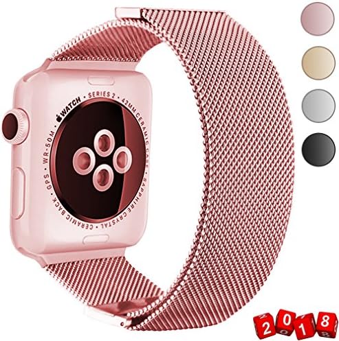 GEOTEL Band for Apple Watch 38mm 42mm, Stainless Steel Milanese Loop with Adjustable Closure Metal iWatch Band for Apple Watch Series 3 Series 2 Series1 (MAGNETIC CLOSURE-ROSE GOLD, 38 mm)