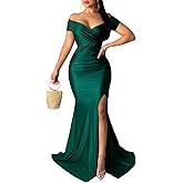 Vakkest Womens Sexy Party Maxi Dress Short Sleeve Off Shoulder V Neck Wrap Side Split Bodycon Evening Cocktail Dresses