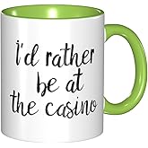 LINKEQICHE Gift Coffee Mug I'D Rather Be At The Casino Mug Poker Lover Gift Idea Funny Gambler Gift Casino Lovers Gift Internal And Handle Green 11Oz Mug