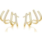 Reffeer Solid 925 Sterling Silver Half Hoop Earrings Wrap for Women Cuff Earrings Piercings Studs