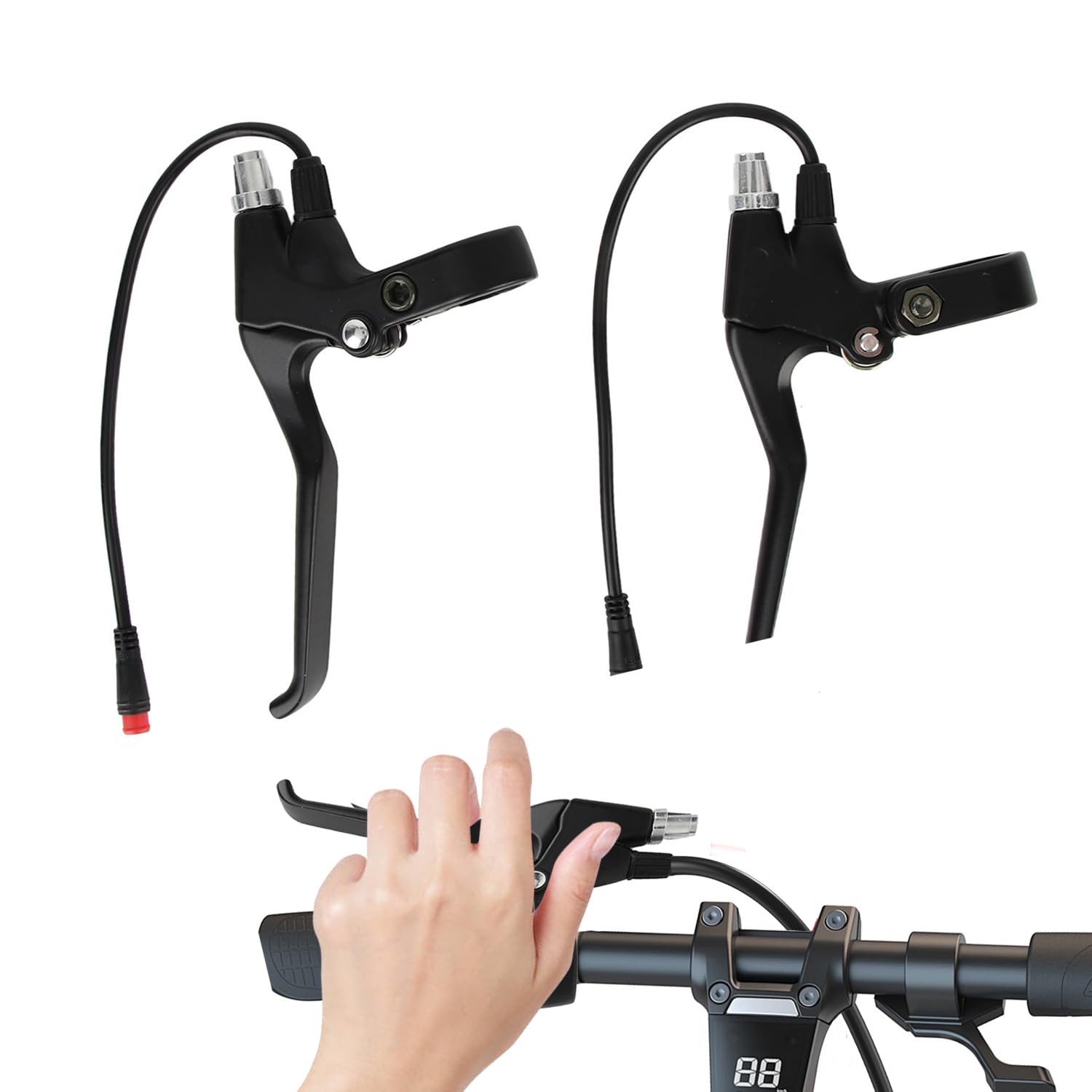 Tissting 1 Pair Brake Lever 22mm 2 Wire Aluminum Alloy Ebike Handle Left Right Brake Levers with Waterproof Connector, Bicycle Handlebar Brake Levers for Cycling MTB Scooter
